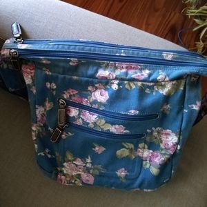 Blue Denim with Pink Flowers Purse 10x11x4